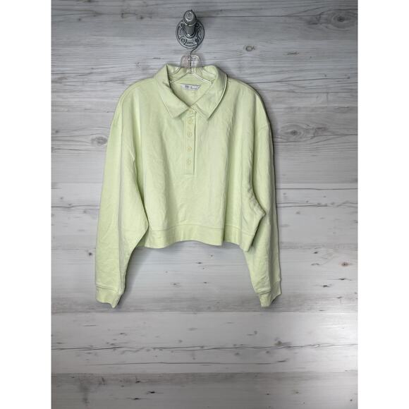 DSG TWITCH + ALLISON Sweatshirt Womens 1X Hyper Citrus Fleece Henley Cropped - Picture 1 of 10